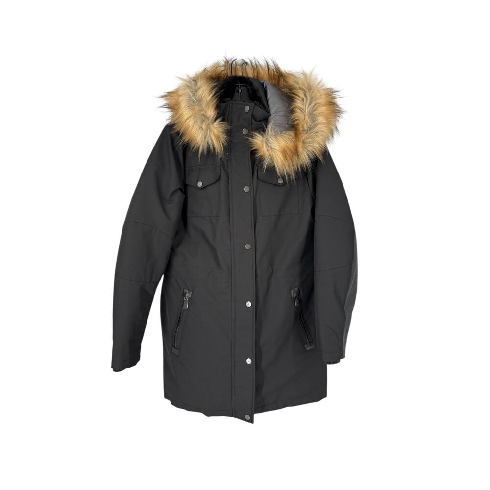 Rainforest Anorak Parka Hooded Faux Fur Trim Womens Small Black Ski New Gorpcore
